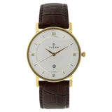 Titan Quartz Analog with Date White Dial Leather Strap Watch for Men 9162YL01