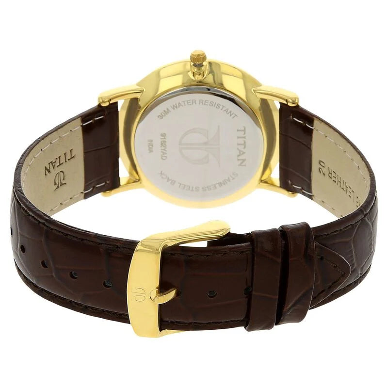 Titan Quartz Analog with Date White Dial Leather Strap Watch for Men 9162YL01