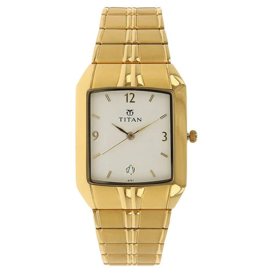 Titan Rectangle White Dial Analog with Date Metal Strap Watch for Men 9264YM01