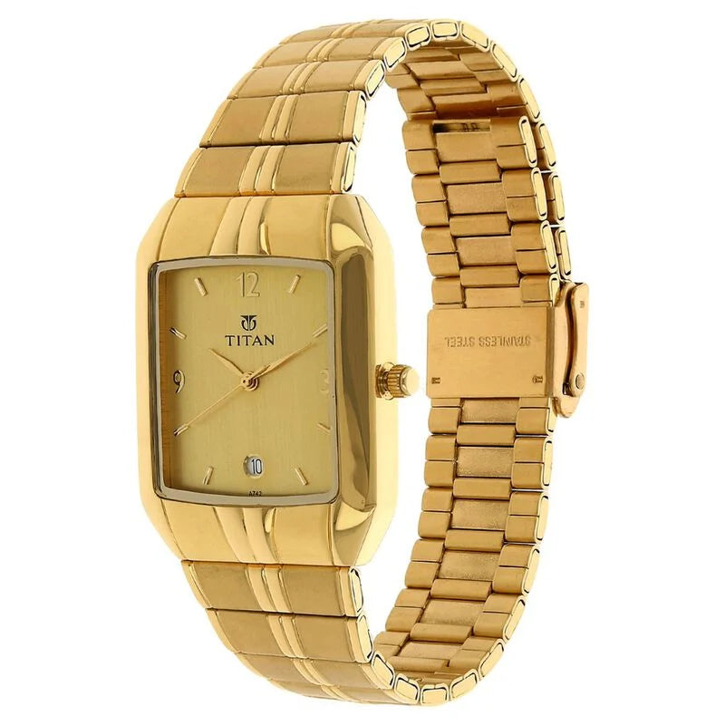 Titan Analog with Date Golden Dial Metal Strap watch for Men 9264YM02