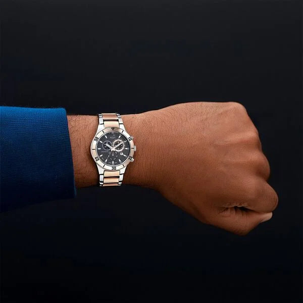 Xylys Swiss Chronograph Stainless Steel Black Dial Watch for Men 9295km02
