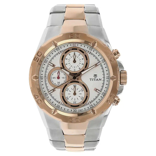 Titan Rose Gold Dial Two Toned Stainless Steel Strap Watch NR9308KM01