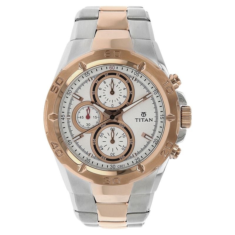 Titan Regallia Rose Gold Chronograph Stainless Steel Strap Watch for Men 9308KM01