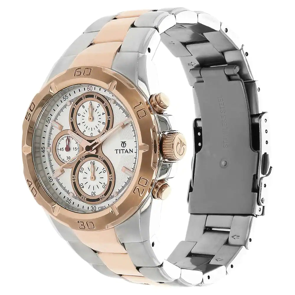Titan Rose Gold Dial Two Toned Stainless Steel Strap Watch NR9308KM01