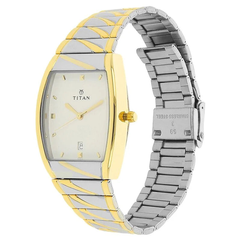 Titan Analog with Date White Dial Stainless Steel Strap watch for Men 9315BM01