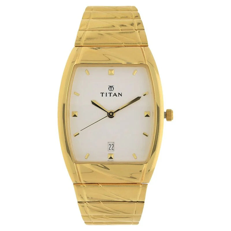 Titan Quartz Analog with Date White Dial Stainless Steel Strap Watch for Men 9315YM01