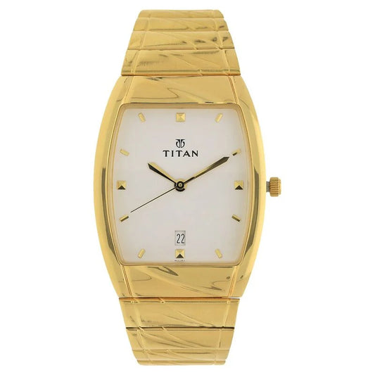 Titan Quartz Analog with Date White Dial Stainless Steel Strap Watch for Men 9315YM01