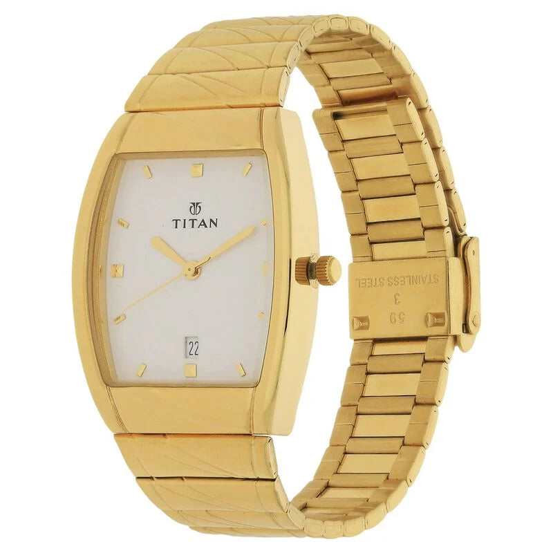 Titan Quartz Analog with Date White Dial Stainless Steel Strap Watch for Men 9315YM01