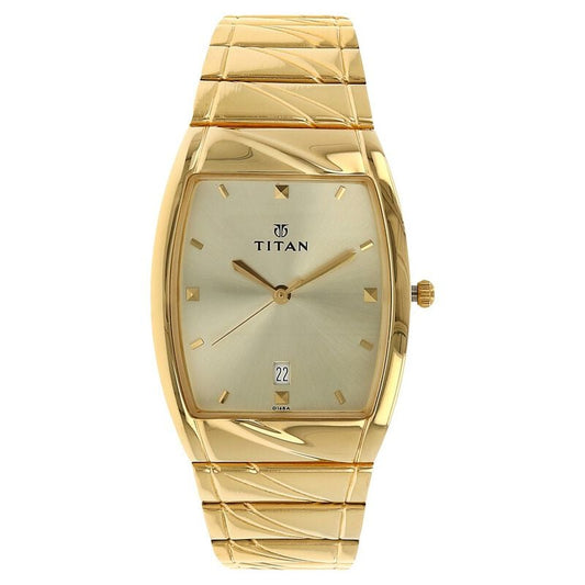 Titan Rectangle Champagne Dial Analog with Date Stainless Steel Strap watch for 9315YM02