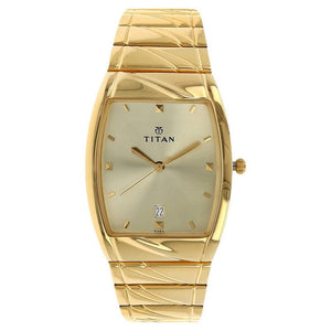 Titan Rectangle Champagne Dial Analog with Date watch for - 9315YM02 - KRISHNA WATCH COMPANY