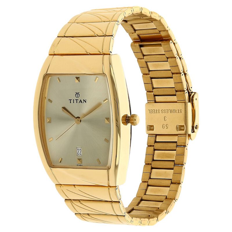 Titan Rectangle Champagne Dial Analog with Date Stainless Steel Strap watch for 9315YM02