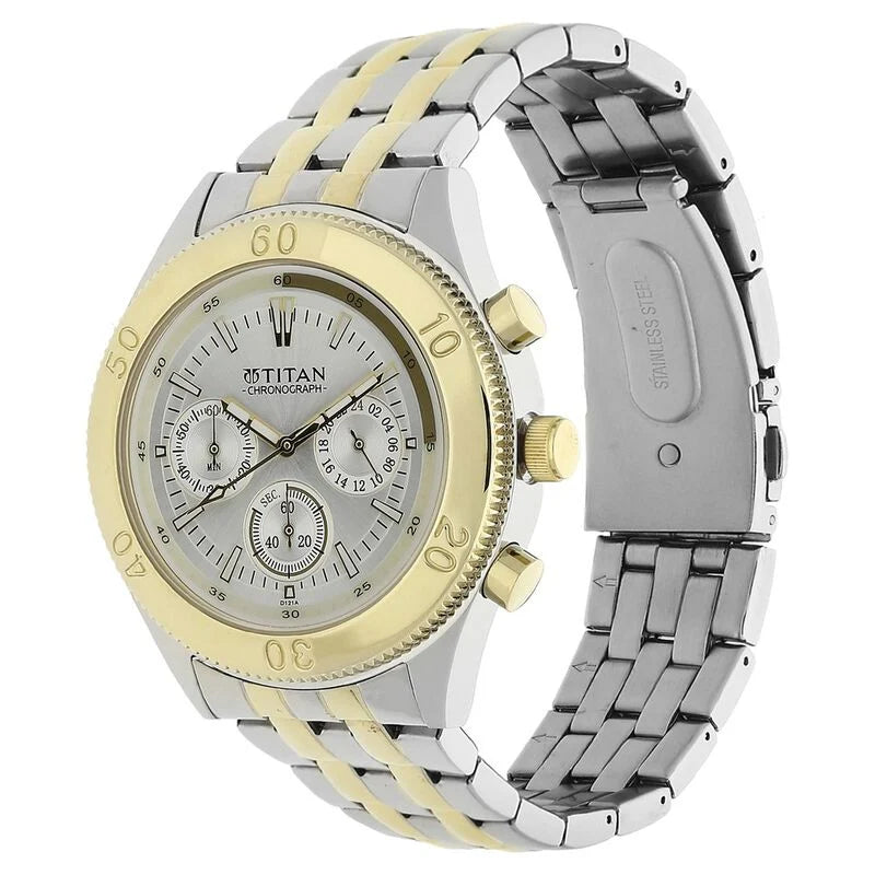 Titan Quartz Chronograph Silver Dial Stainless Steel Strap Watch for Men 9324BM01