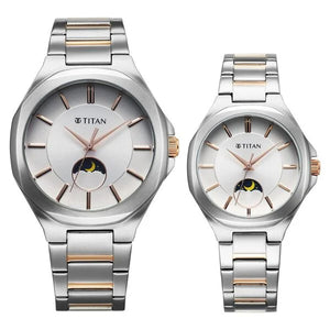 Titan Bandhan Quartz Analog Silver Dial Two Toned Stainless Steel Strap Watch For Couple 9400994209km01 - KRISHNA WATCH COMPANY