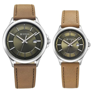 Titan Bandhan Quartz Analog with Date Green Dial Silver Stainless Steel Strap Watch For Couple 9401194211sl01 - KRISHNA WATCH COMPANY