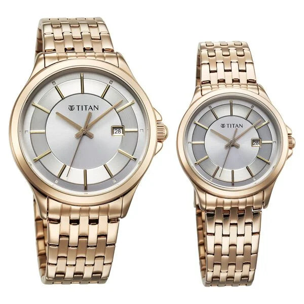 Titan Bandhan Quartz Analog with Date Silver Dial Pink Watch For Couple - 9401194211WM01