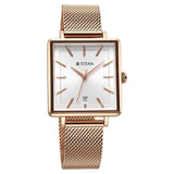 Titan Minimalists Quartz Analog with Date Silver Dial Rose Gold Stainless Steel Strap Watch for Women / 94205WM01