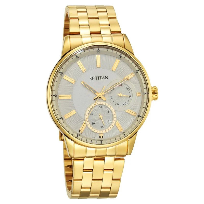Titan Regalia Opulent White Dial Analog Stainless Steel Strap Watch for Men 9441YM02 - KRISHNA WATCH COMPANY