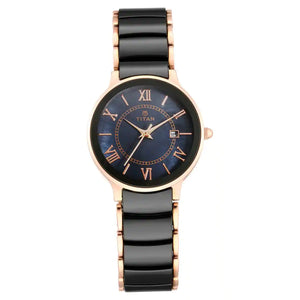 Titan Black Dial Two Toned Steel & Ceramic Strap Watch NQ95016WD01 - KRISHNA WATCH COMPANY