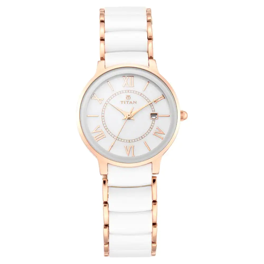 TITAN Mother of Pearl Dial Rose Gold Steel & Ceramic Strap Watch 95016WD02