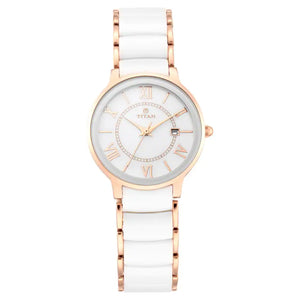 TITAN Mother of Pearl Dial Rose Gold Steel & Ceramic Strap Watch - 95016WD02 - KRISHNA WATCH COMPANY
