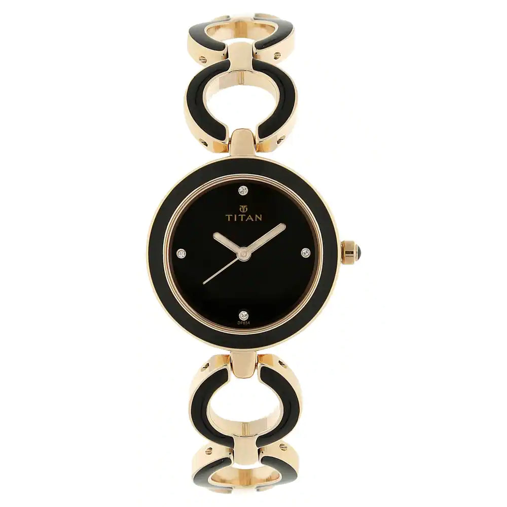 TITAN Black Dial Rose Gold Metal Strap Watch 95036WM01