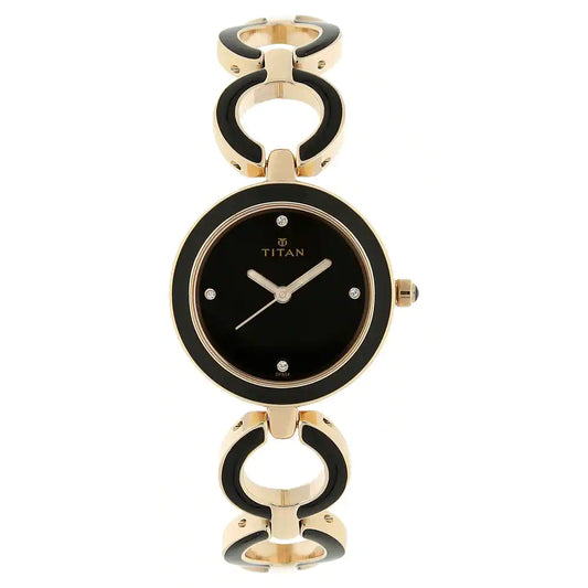 TITAN Black Dial Rose Gold Metal Strap Watch 95036WM01