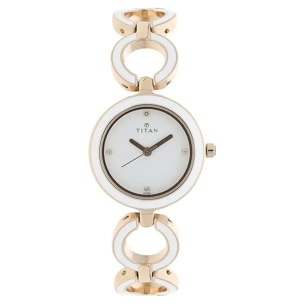 TITAN White Dial Rose Gold Metal Strap Watch 95036WM02