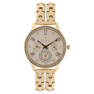 Titan Purple Rose Gold Dial Quartz Multifunction Stainless Steel Strap Watch for Women NR95040WM01 - KRISHNA WATCH COMPANY