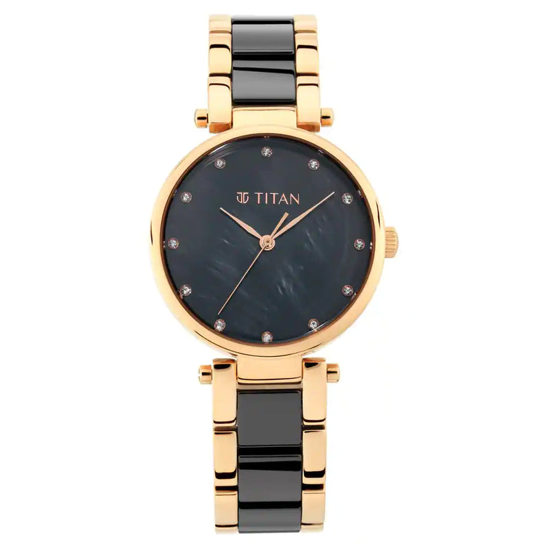 Titan Black Mother-of-Pearl Dial Ceramic & Metal Strap Watch 95061WD03