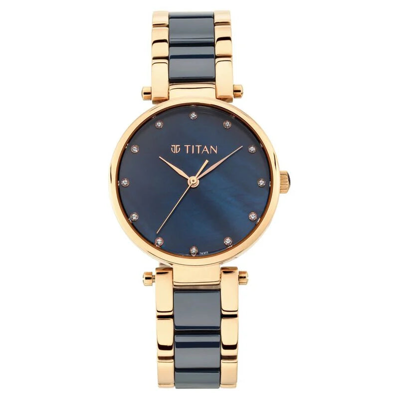 Titan Quartz Analog Blue Dial Ceramic Strap Watch for Women 95061WD05 - KRISHNA WATCH COMPANY