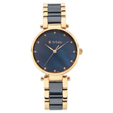 Titan Quartz Analog Blue Dial Ceramic Strap Watch for Women  95061WD05