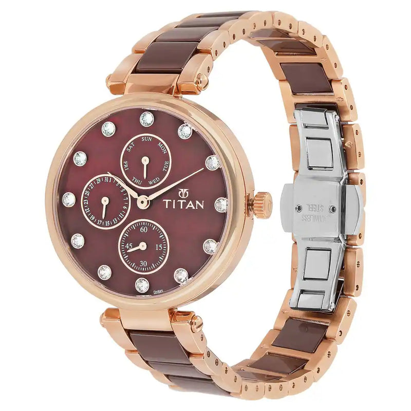 Titan Red Dial Multifunction Watch with Steel & Ceramic Strap NP95062WD01 - KRISHNA WATCH COMPANY
