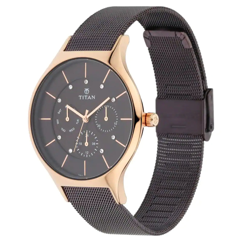 Titan Workwear Watch with Brown Dial & Metal Strap NP95067KM01 - KRISHNA WATCH COMPANY