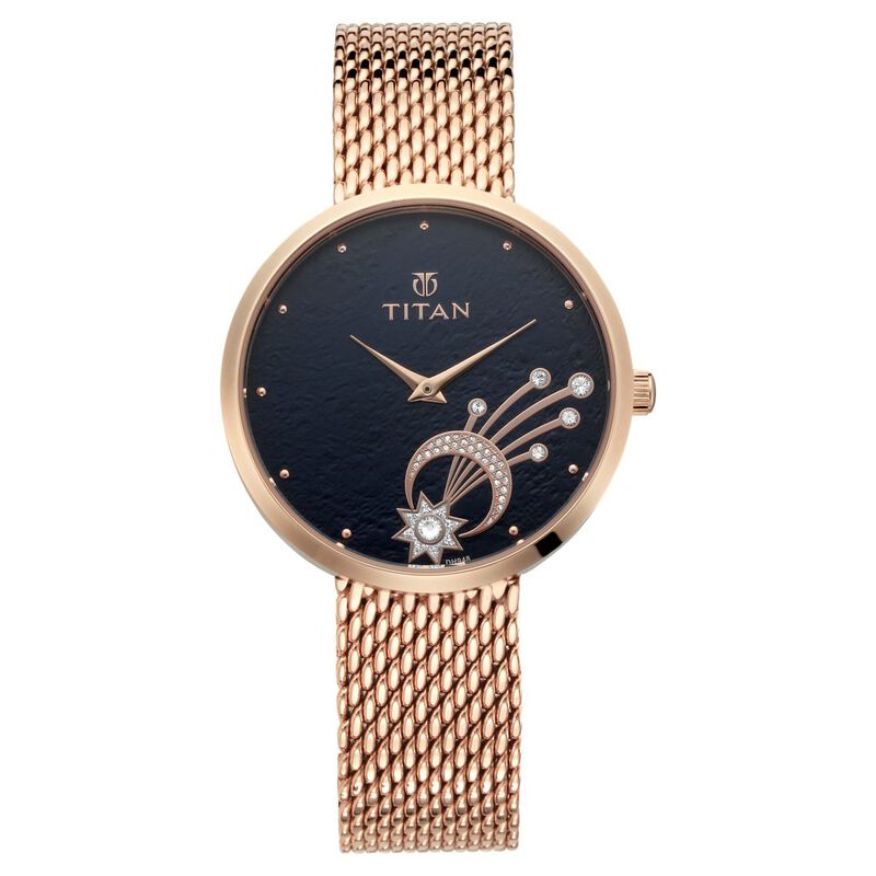 Titan Stellar Black Dial Analog Stainless Steel Strap watch for Women 95083WM02
