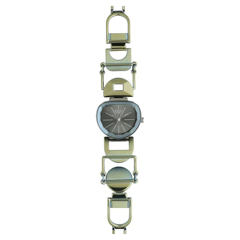 Titan Raga Facets Gun Dial Analog Stainless Steel Strap Watch for Women 95119QM01