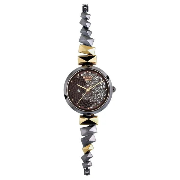 Titan Raga Facets Brown Dial Analog Stainless Steel Strap watch for Women 95121km01