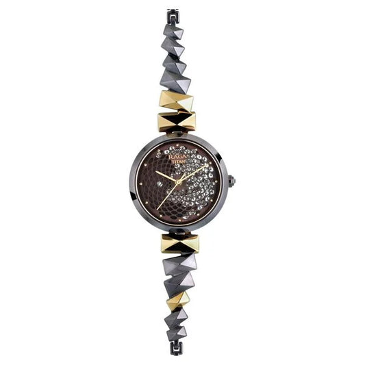 Titan Raga Facets Brown Dial Analog Stainless Steel Strap watch for Women 95121km01