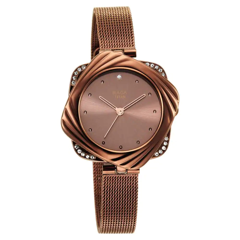 Titan Raga Moments of Joy Watch with Brown Dial & Brass Strap NR95139QM02 / NS95139QM02