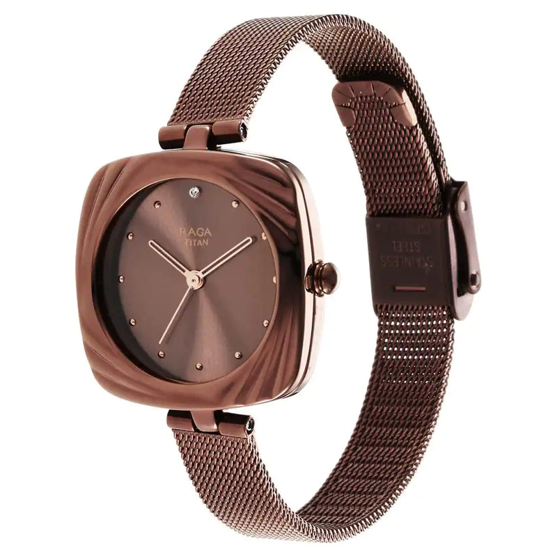 Titan Raga Moments of Joy Watch with Brown Dial & Brass Strap NR95139QM02 / NS95139QM02