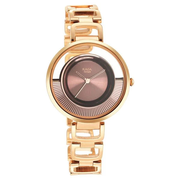 Titan Raga Moments of Joy Brown Dial Analog Metal Strap Watch for Women  95140km01