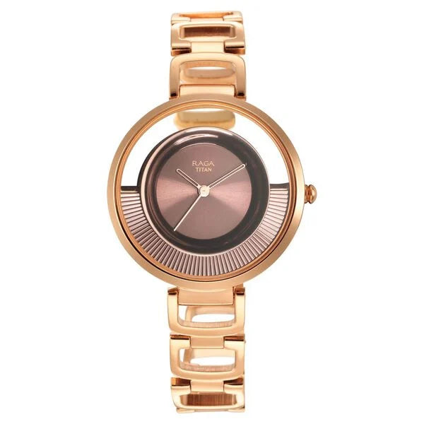 Titan Raga Moments of Joy Brown Dial Analog Metal Strap Watch for Women  95140km01