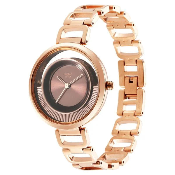 Titan Raga Moments of Joy Brown Dial Analog Metal Strap Watch for Women  95140km01