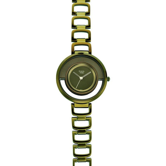 Titan Raga Moments Of Joy Green Dial Women Watch With Metal Strap  95140QM01