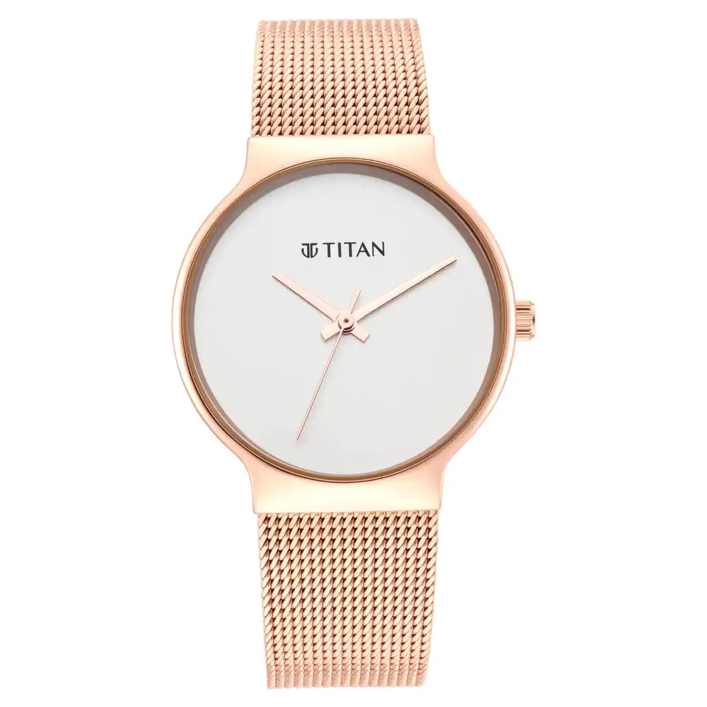 Titan Slimline Silver Dial Rose Gold Stainless Steel Strap Watch 95141WM01