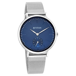 Titan Slimline Quartz Analog Offset Second Hand Blue Dial with Mesh Strap Watch for Women NS95142SM01 / 95142SM01 - KRISHNA WATCH COMPANY