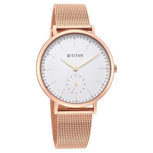 Titan Slimline White Dial Analog with Date Stainless Steel Strap watch for Women / 95142WM01