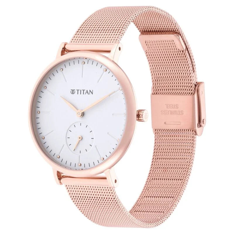 Titan Slimline White Dial Analog with Date Stainless Steel Strap watch for Women / 95142WM01