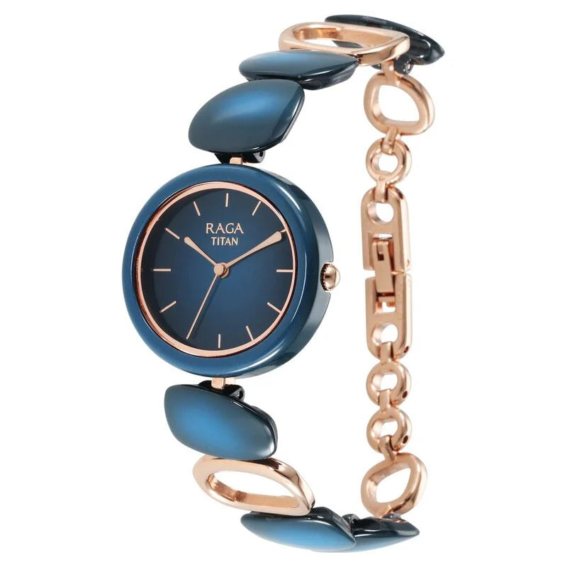 Titan Raga Ceramics Blue Dial Analog Metal Strap watch for Women  95146KD01