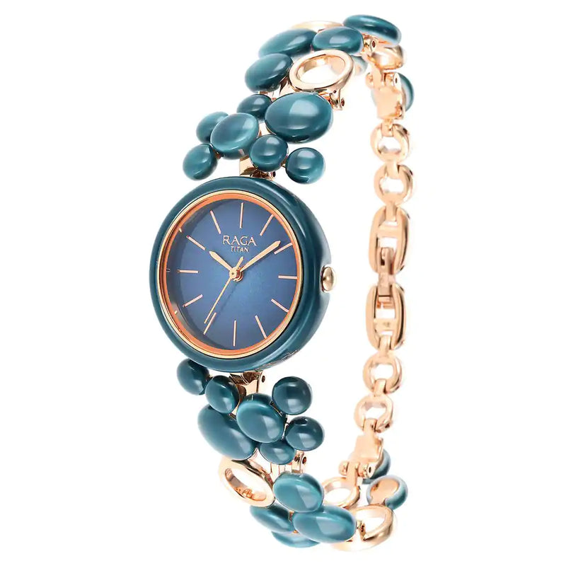 TITAN Raga Ceramics Blue Dial Metal Strap Watch 95148KD02