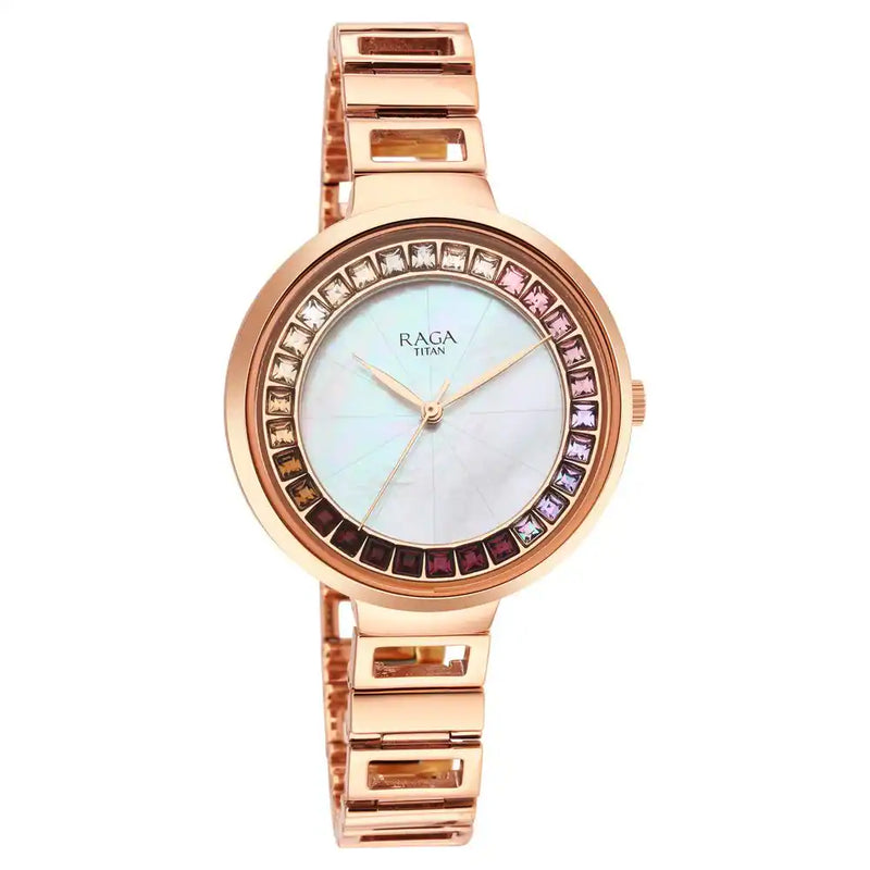 Titan Love All Watch with Mother Of Pearl Dial & Brass Strap 95150WM01